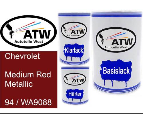 Chevrolet, Medium Red Metallic, 94 / WA9088: 500ml Lackdose + 500ml Klarlack + 250ml Härter - Set, von ATW Autoteile West.